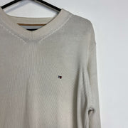 White Tommy Hilfiger V-Neck Sweater Jumper Small