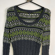 Grey Green Tommy Hilfiger Knit Patterned Jumper Womens Small