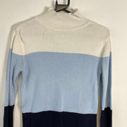 White Blue Navy Tommy Hilfiger Knit Jumper Sweater Turtleneck Womens Small