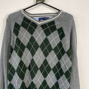 Grey Black Checkered Tommy Hilfiger Knit Jumper Sweater Large