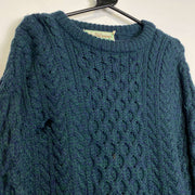 Dark Green Irish Wool Sweater Knit Jumper Large