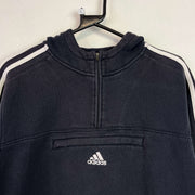 Vintage 90s Black Adidas Quarter zip Hoodie Men's Small