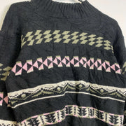 Vintage 90s Black Grandad Jumper Sweater Small