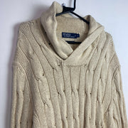 Vintage Beige Polo Ralph Lauren Cable Knit Sweater Women's Large