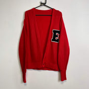 Vintage 90s Red College Knit Jumper Cardigan Medium