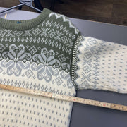 Vintage Green and Cream Knitwear Sweater Women's Medium