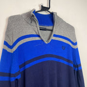 Grey and Navy Chaps Knitwear Sweater Men's Small