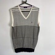 White Polo Striped Vest Knit Jumper Sweater Large