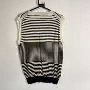 White Polo Striped Vest Knit Jumper Sweater Large