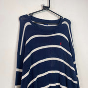 Navy and White Polo Ralph Lauren Knitwear Jumper Men's Large