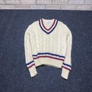 White Preppy Knit Sweater Women's Large