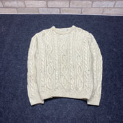 Vintage Cream White Chunky Knit Sweater men's Medium