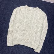 Vintage Cream White Chunky Knit Sweater men's Medium