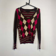 Brown Tommy Hilfiger Argyle Sweater Knit Womens Small