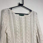 White Lauren Ralph Lauren Cable Knit Jumper Sweater Womens Small