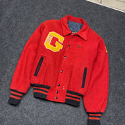 Vintage Red Wool Knit Baseball Jacket Men's Medium