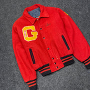 Vintage Red Wool Knit Baseball Jacket Men's Medium