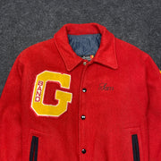 Vintage Red Wool Knit Baseball Jacket Men's Medium