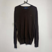 Brown Polo Ralph Lauren V-Neck Knit Jumper Sweater Large