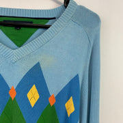 Blue and Green Tommy Hilfiger Jumper Women's Large