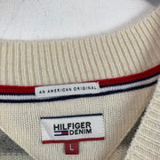 Cream and Grey Tommy Hilfiger Jumper Women's Large