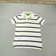 Vintage White and Navy Polo Ralph Laure Polo Shirt Men's Medium