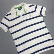 Vintage White and Navy Polo Ralph Laure Polo Shirt Men's Medium