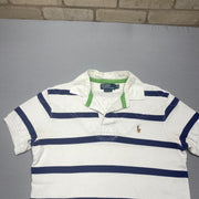 Vintage White and Navy Polo Ralph Laure Polo Shirt Men's Medium