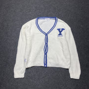 White and Blue Yale Knitwear Cardigan Sweater Women's Large