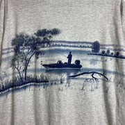 Vintage Grey Fishing Graphic T-Shirt XL