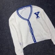 White and Blue Yale Knitwear Cardigan Sweater Women's Large