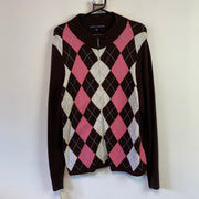 Brown White Pink Diamond Checked Tommy Hilfiger Jumper Women's XL