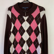 Brown White Pink Diamond Checked Tommy Hilfiger Jumper Women's XL