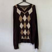 Brown and Beige Diamond Checked Tommy Hilfiger Jumper Women's XL