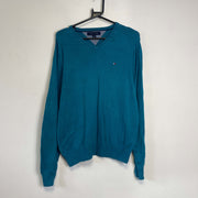 Blue Tommy Hilfiger Knit V-Neck Jumper Sweater Medium