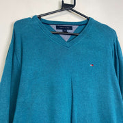 Blue Tommy Hilfiger Knit V-Neck Jumper Sweater Medium