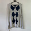 White and Navy Diamond Checked Tommy Hilfiger Jumper Women's XL