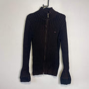 Black Tommy Hilfiger y2k Full Zip Knit Jumper Sweater Womens Medium