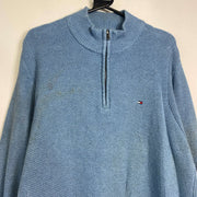 Blue Tommy Hilfiger Quarter Zip Knit Jumper Sweater XL