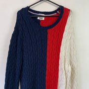 Navy Red White Tommy Hilfiger Cable Knit Sweater Women's XL