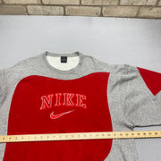 Reworked Vintage 90s Red and Grey Nike Sweatshirt Mne's Large