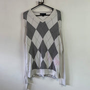 White and Grey Diamond Check Tommy Hilfiger Jumper Women's XL