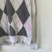 White and Grey Diamond Check Tommy Hilfiger Jumper Women's XL