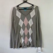 Grey White Pink Diamond Checked Jumper Women's XXL