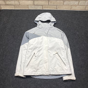 Grey and White North Face Raincoat Men's Medium