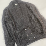 Black Mohair Cardigan Sweater Women's Large