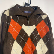 Vintage 90s Brown Polo Ralph Lauren Argyle Sweater Knit Medium