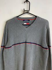 Grey Tommy Hilfiger V-neck Jumper Men's Medium