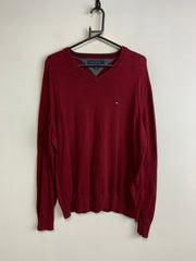 Red Tommy Hilfiger V-neck Jumper Men's Large