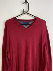 Red Tommy Hilfiger V-neck Jumper Men's Large